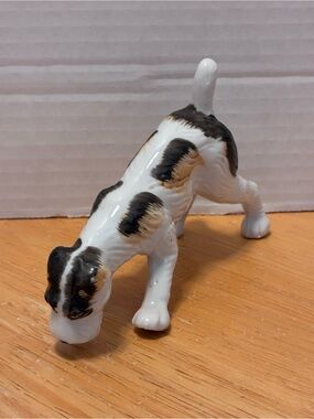 Vintage Fox Terrier Ceramic Figurine - White with Black and Tan Markings - Japan
